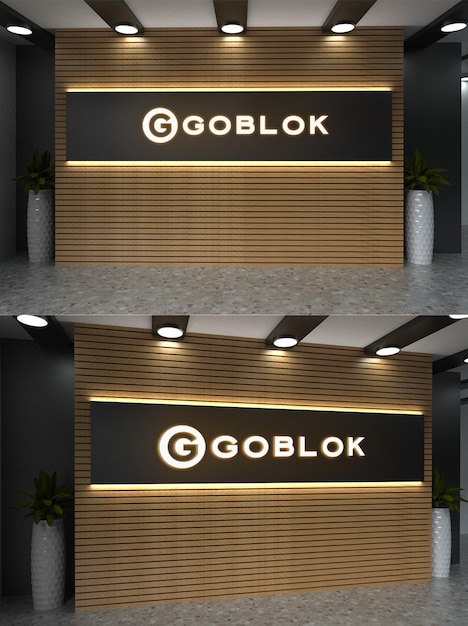 companys 3d logo store showroom display mockup