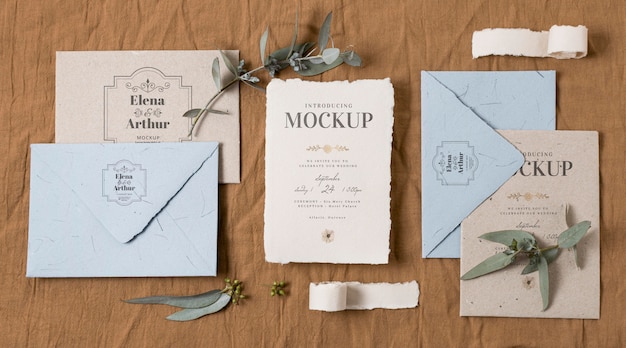 Composition of elegant wedding mock-up cards