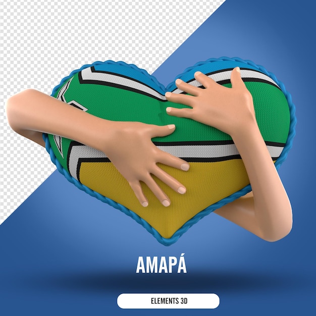 Composition element with two hands holding a heart with the flag of Amapá