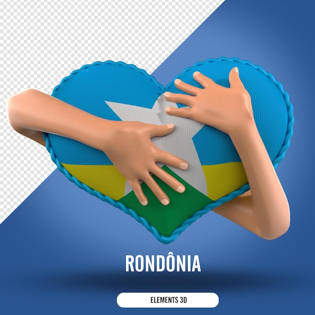 Composition element with two hands holding a heart with the flag of Rondonia