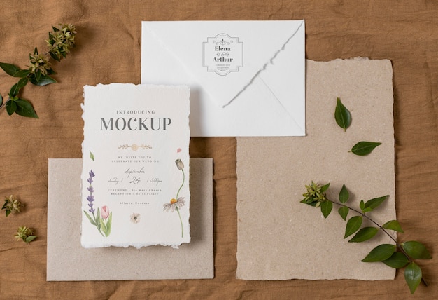 Composition of wedding mock-up cards