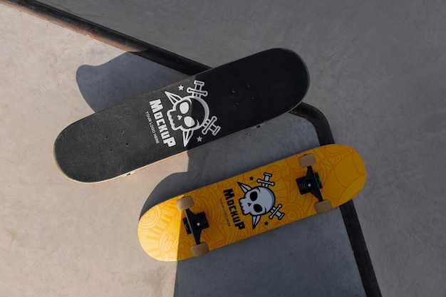 Composition with mock-up skateboards