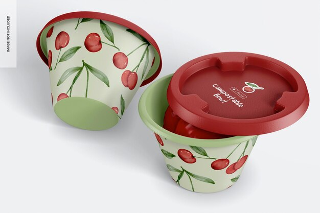 Compostable Bowl Mockup, Standing and Dropped