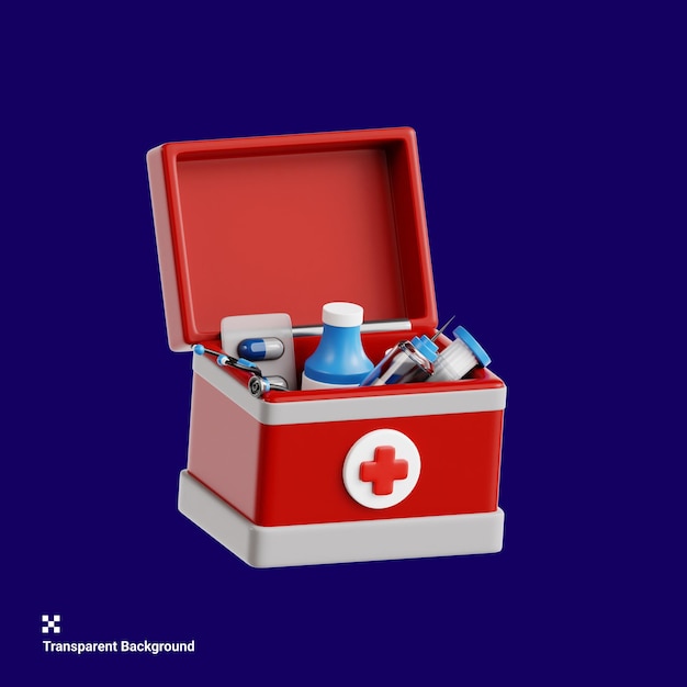 PSD comprehensive first aid kit supplies 3d icon illustration