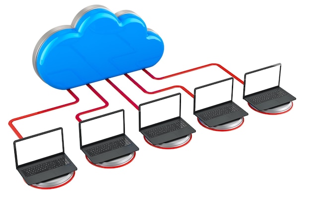 PSD computer cloud with notebook computers internet connection concept 3d rendering isolated on transparent background