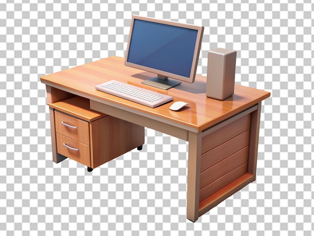 PSD computer desk isolated on transparent background