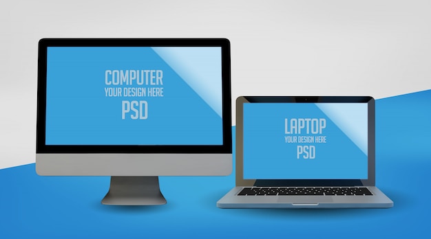 Computer and Laptop Mock Up Premium PSD