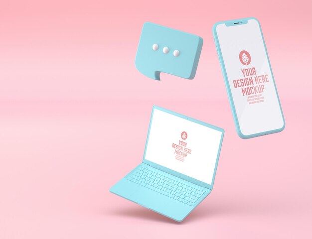 Computer and Mobile 3D Soft Pop Concept Mockup