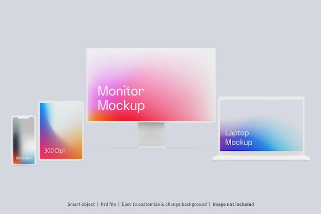 Computer Monitor Laptop and Tablet Mockup For Responsive Web and App Showcase