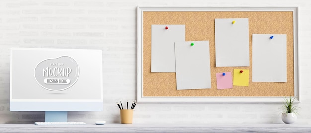 Computer with mockup screen on office table