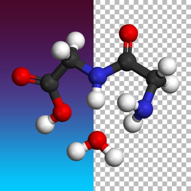 Concept of molecule 3D rendering with transparent background.