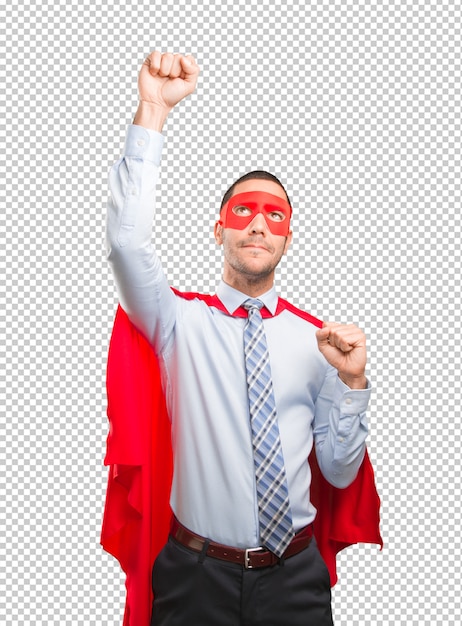 PSD concept of a proud super businessman flying