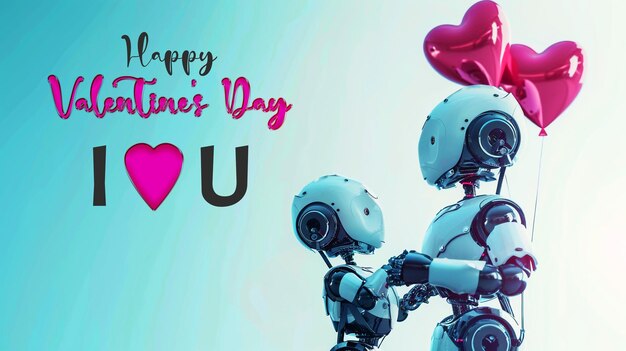 PSD the concept of valentines day with cute couple of robots