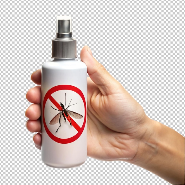 PSD concepto of hand holding mosquito spray on transparent background