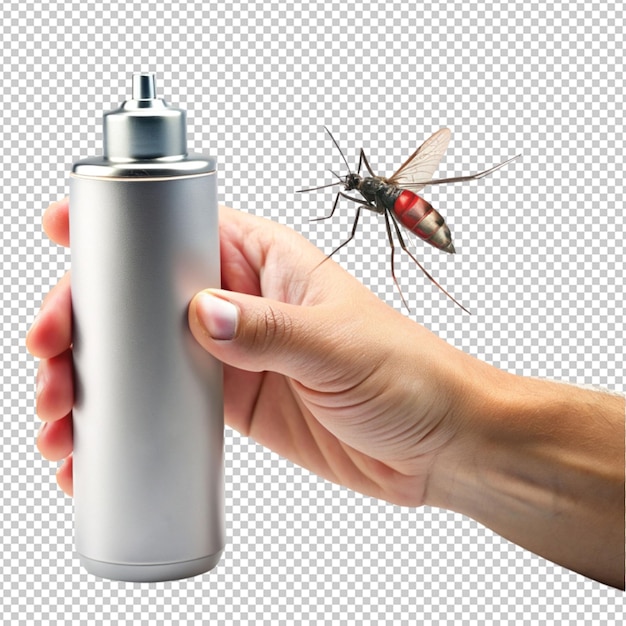 PSD concepto of hand holding mosquito spray on transparent background