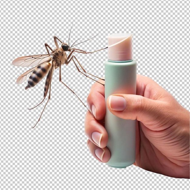 PSD concepto of hand holding mosquito spray on transparent background