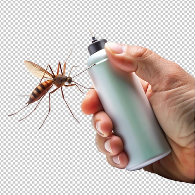 PSD concepto of hand holding mosquito spray on transparent background