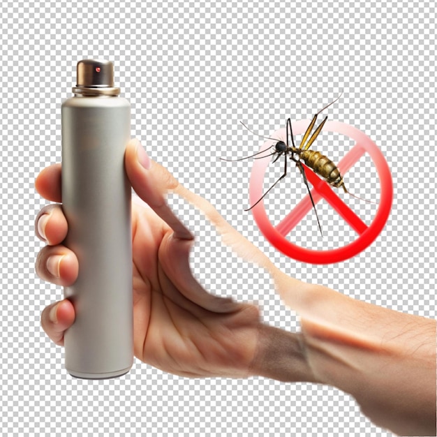 PSD concepto of hand holding mosquito spray on transparent background