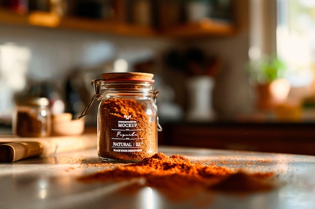 PSD condiment jar mockup in kitchen