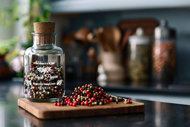 PSD condiment jar mockup in kitchen