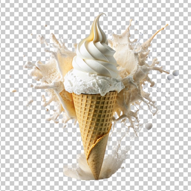 cone ice cream explosion white on transparent background