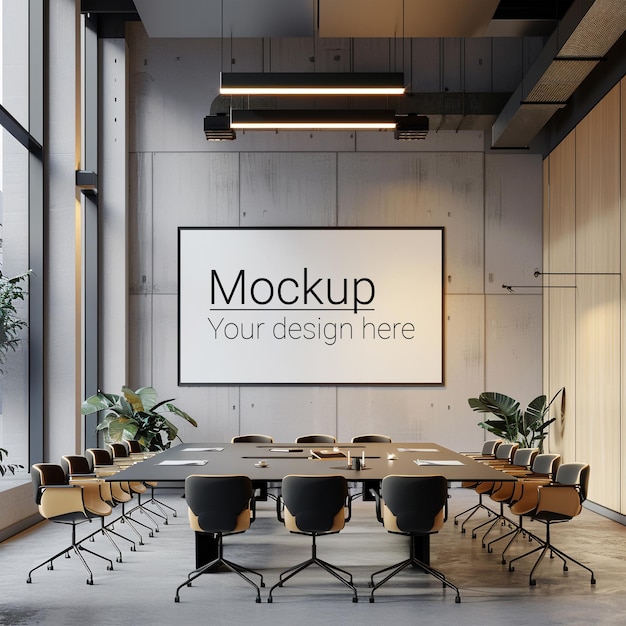 PSD conference room display mockup customizable screen in a modern office setting