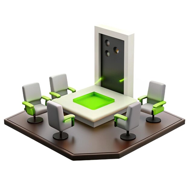 PSD a conference room with chairs and a table with a green screen