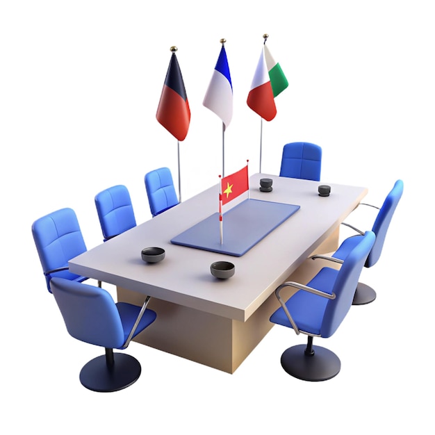 PSD a conference table with flags and a flag on it