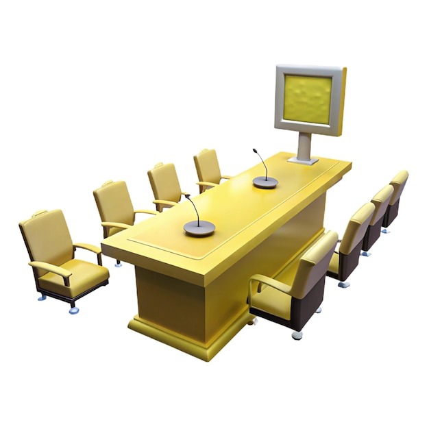 a conference table with a tv on the top of it