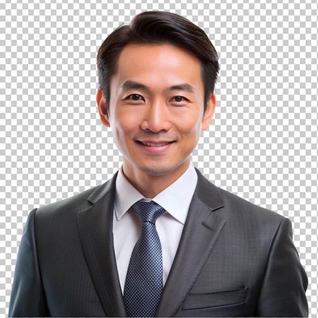 PSD confident asian businessman in formal attire posing on transparent background