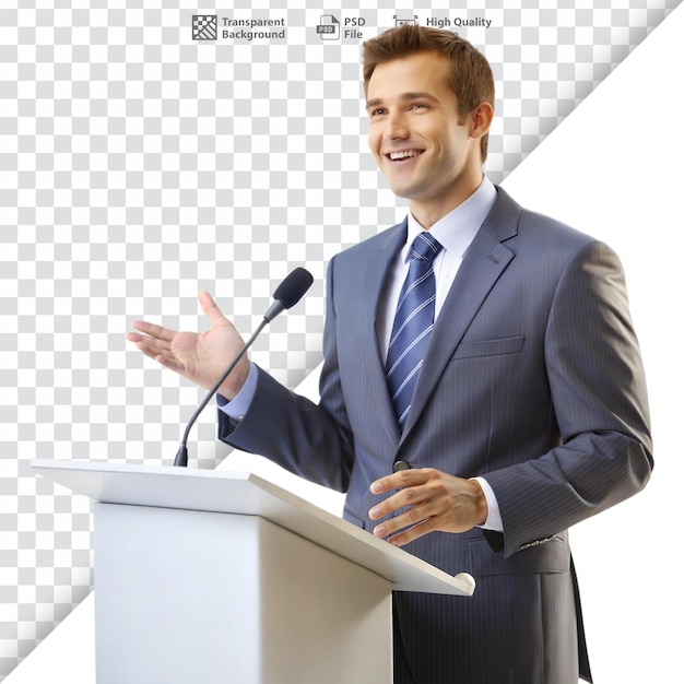 Confident businessman delivering a presentation at a podium