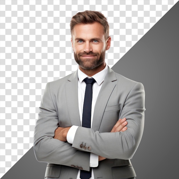 Confident businessman in gray suit