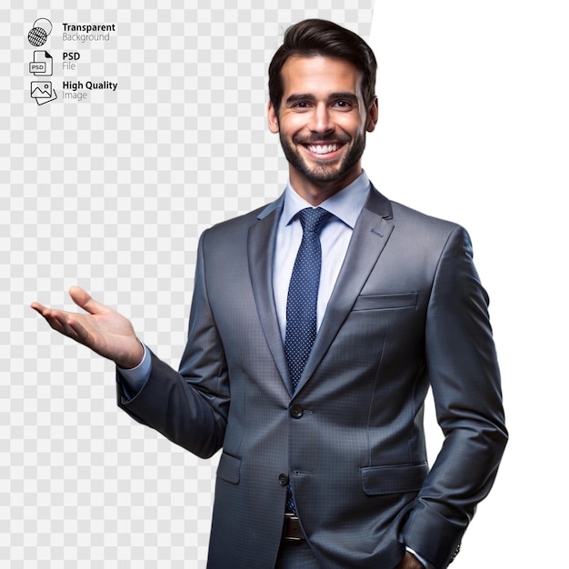 Confident Businessman Smiling in a Grey Suit With Transparent Background