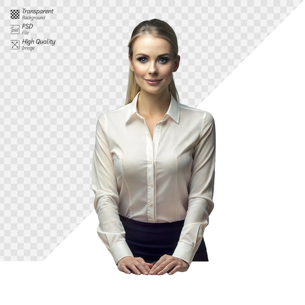 Confident businesswoman in white shirt on transparent background