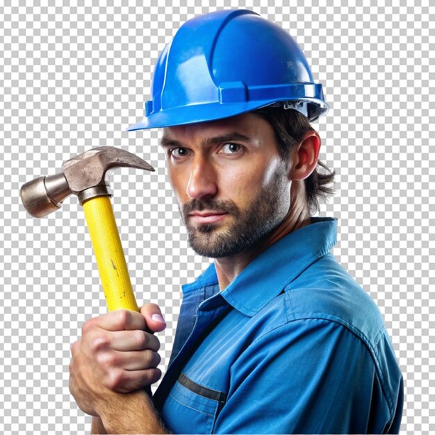 PSD confident construction worker holding a hammer