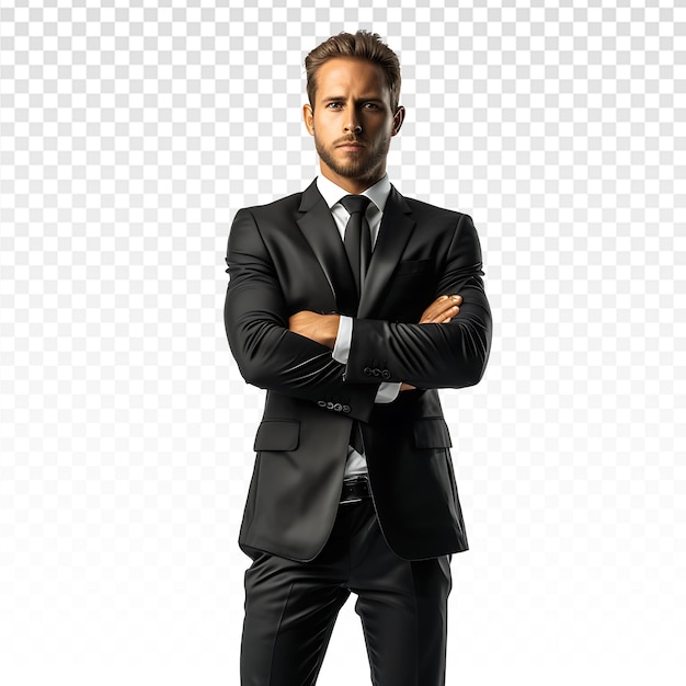 Confident European Businessman in Elegant Black Suit