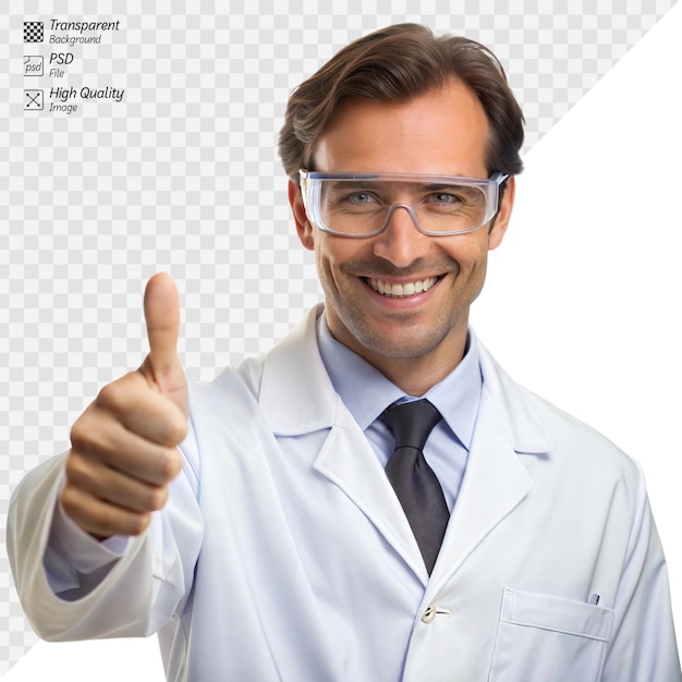 Confident male doctor giving thumbs up isolated on transparent