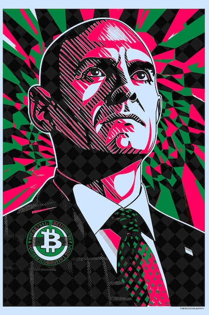 PSD confident presidential candidate portrait with bitcoin symbo illustration election campaign design