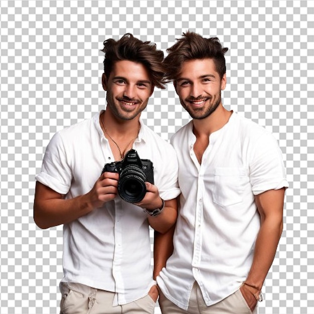 Confident professional photographer having DSLR camera taking picture African American photography enthusiast taking photo while standing on blue background