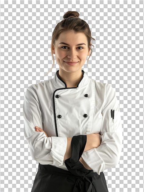 PSD confident smiling female chef with crossed arms isolated against a transparent background