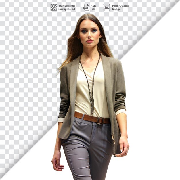 PSD confident woman walking forward dressed in business casual attire