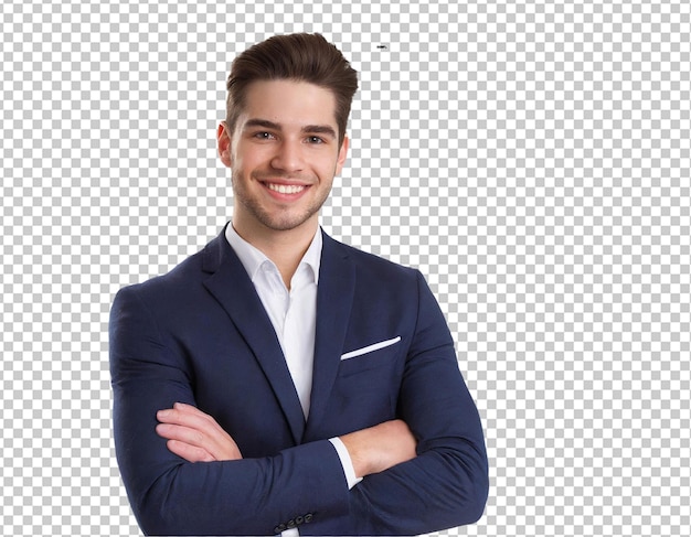 Confident young businessman with arms crossed smiling