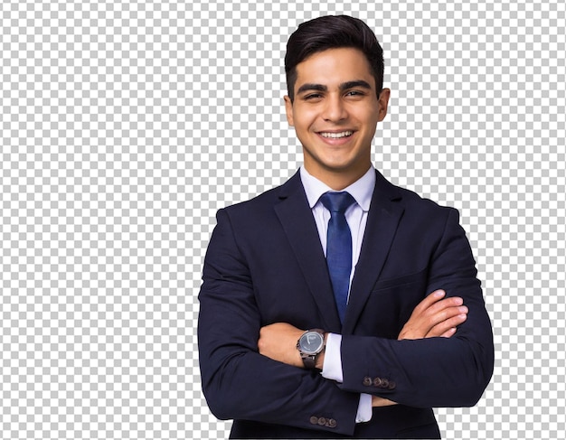 Confident young businessman with arms crossed smiling