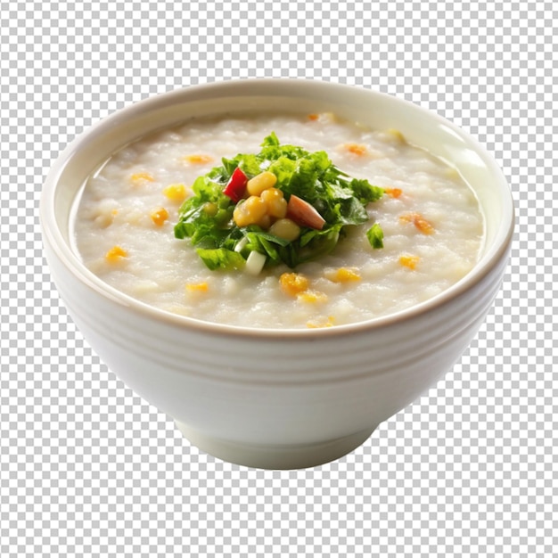 congee on white bowl on on transparent background