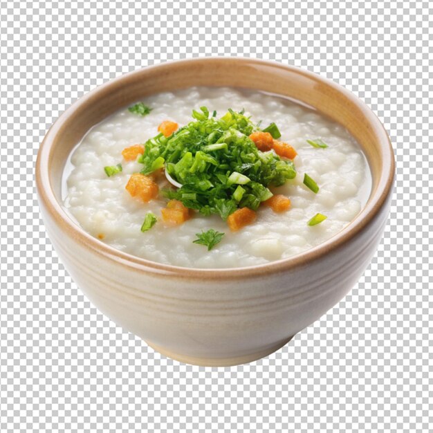 congee on white bowl on on transparent background