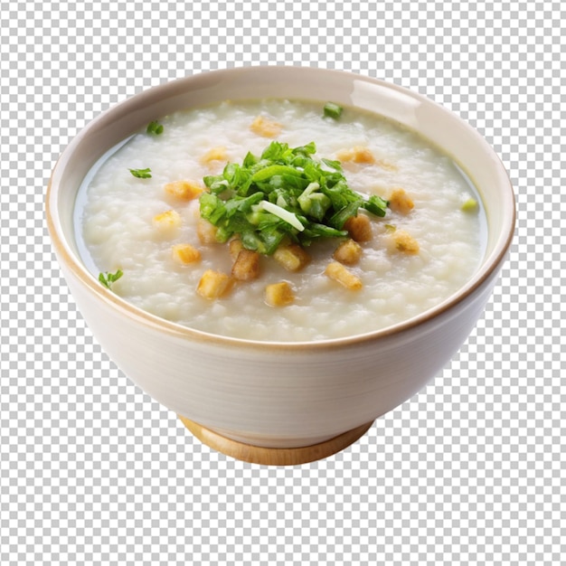 congee on white bowl on on transparent background