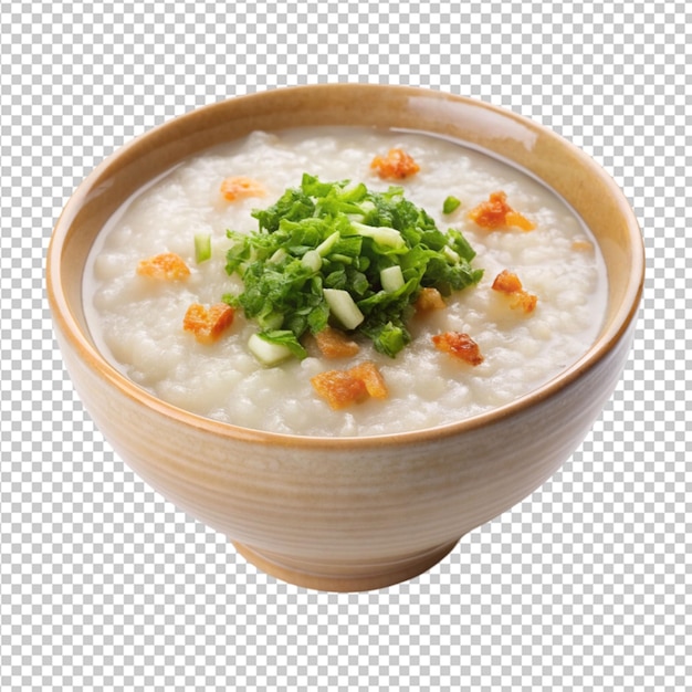 congee on white bowl on on transparent background