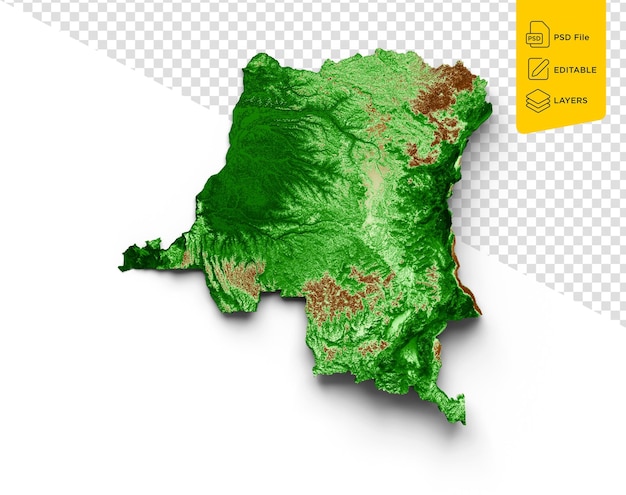 Congo Topographic Map 3d Realistic Map Color 3d Illustration