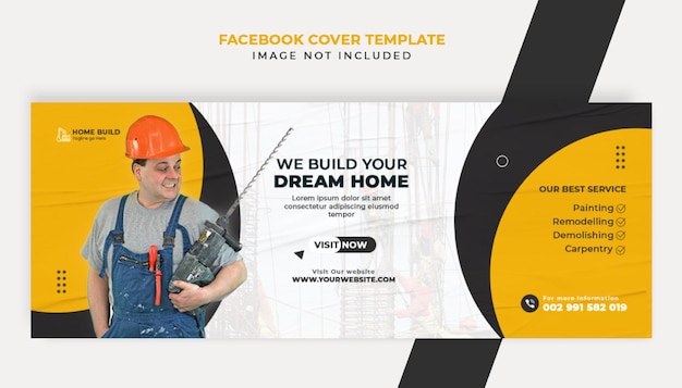 Construction agency building home renovation Facebook cover Template