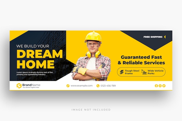 PSD construction agency facebook cover or web banner template